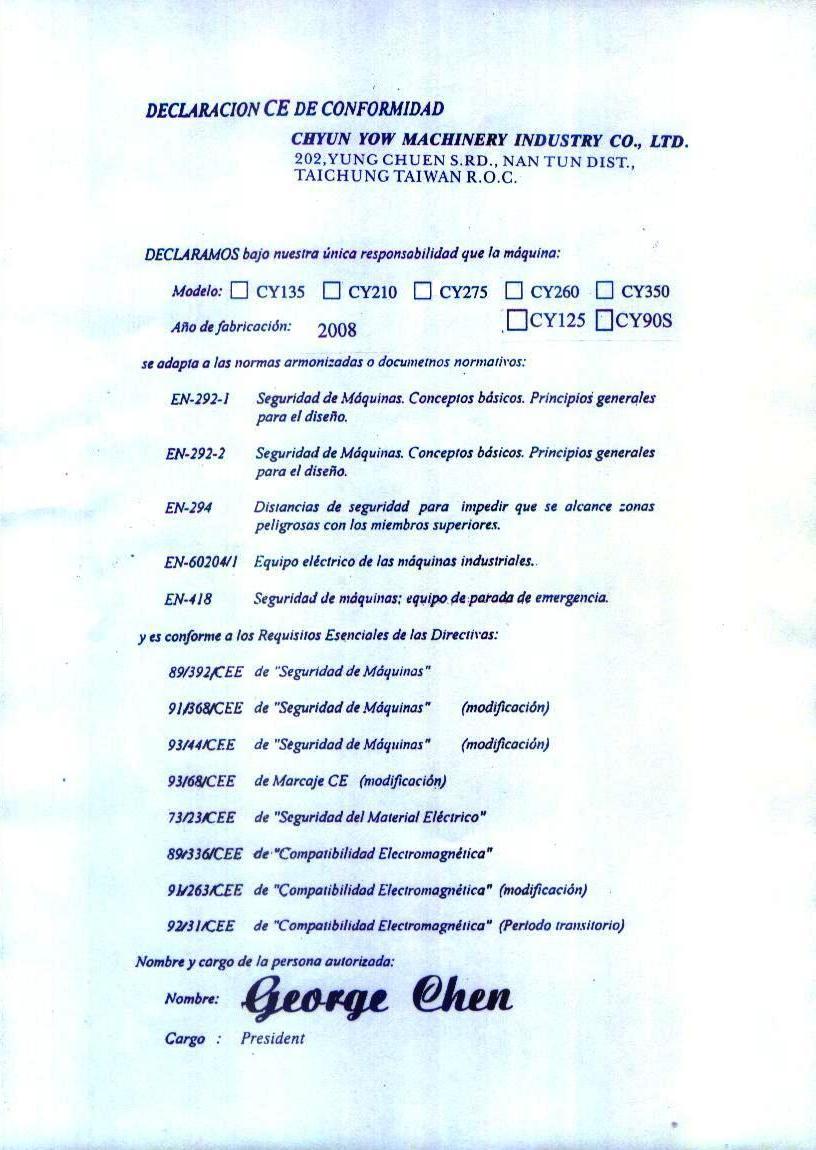 ใบรับรอง CE Certification for GEORGE machine (GEORGE)