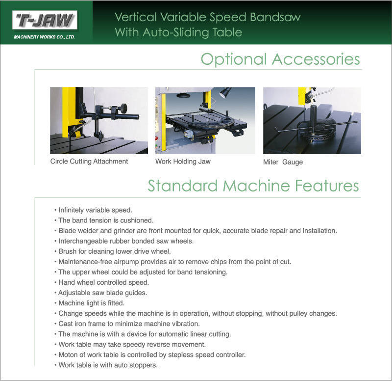 อุุปกรณ์เสริมสำหรับเครื่องเลื่อยสายพานแนวตั้ง ACCESSORIES FOR VERTICAL BANDSAW / CUTTING / TOOLS / MACHINES / T-JAW สำหรับรุ่น AUTO SLIDING TABLE